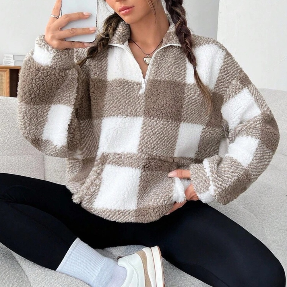 Sherpa plaid sweater